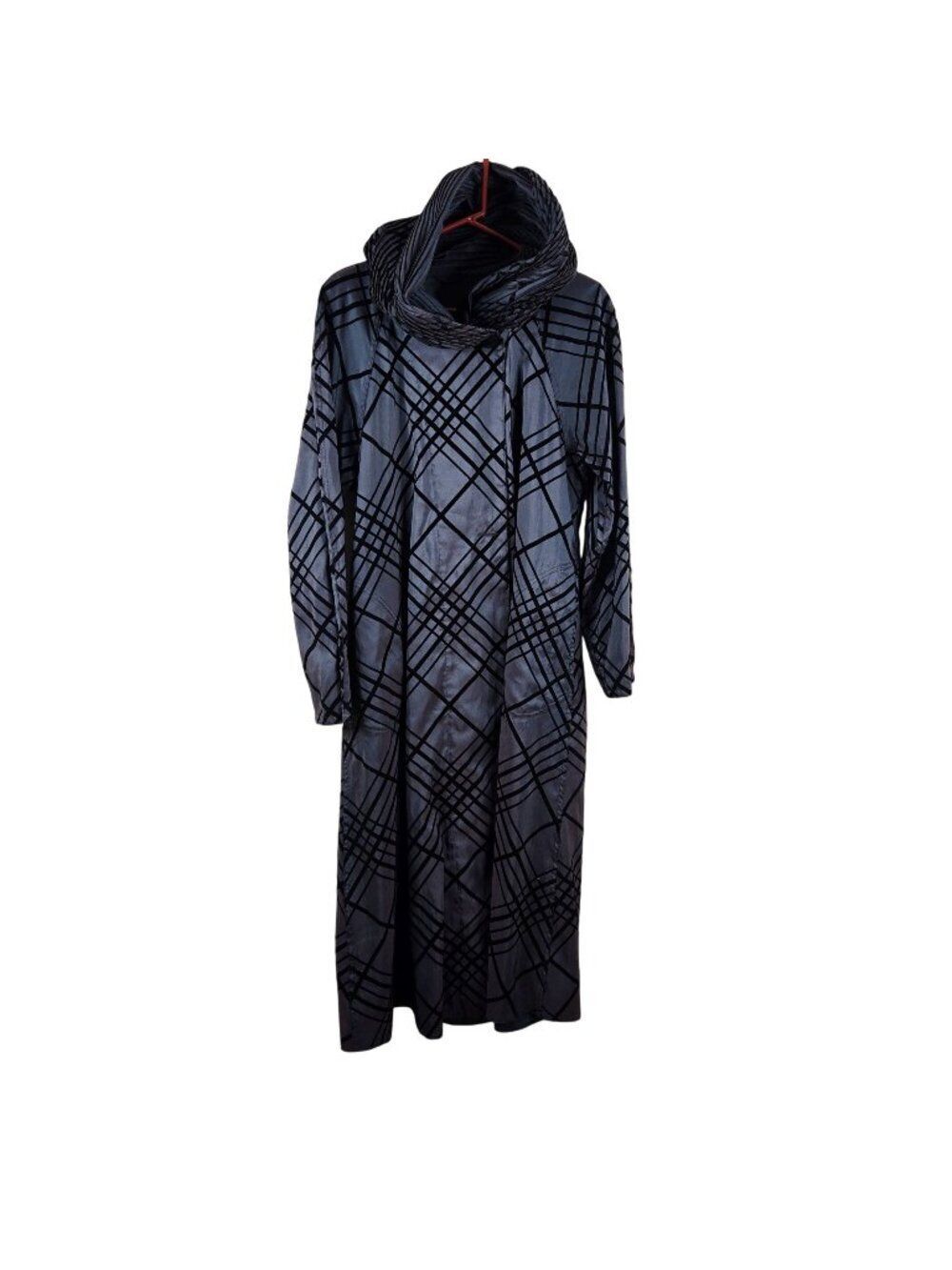 Mycra Pac Tour Donatella Velvet Grid Hooded Opera Coat S M Silver Black
